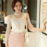 2016 new Long Sleeve Shirts Vintage Women Blouses Chiffon Women Lace Tops fashion elegant shirt top Blusas 980F58
