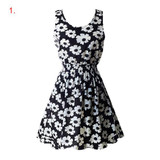 2017 Summer Sundress Fashion Women Sexy Chiffon Sleeveless A-line dress Beach Floral Tank Mini Dresses