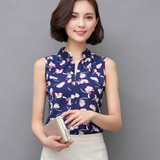 2017 Summer Style Women Tops Casual Sleeveless V-Neck Fashion Women Blouse Chiffon Print Blouses Shirts Ladies Plus Size Blusas