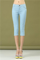 2017 Summer Style Women pants capris  woman candy color slimming capris pants cotton skinny denim capris for women plus size