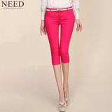 2017 Summer Style Women pants capris  woman candy color slimming capris pants cotton skinny denim capris for women plus size