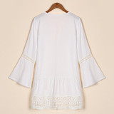 2017 Summer Style Women Lace Hollow Out Sexy Mini Dress V neck Flare Sleeve Casual Loose Beach Dresses Vestidos Plus Size