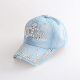 2017 Summer Style Women Adjustable Rhinestone Diamante Crown Denim Sun Baseball Hat Cap Women Caps  l1