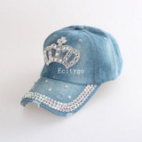 2017 Summer Style Women Adjustable Rhinestone Diamante Crown Denim Sun Baseball Hat Cap Women Caps  l1