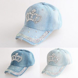 2017 Summer Style Women Adjustable Rhinestone Diamante Crown Denim Sun Baseball Hat Cap Women Caps  l1