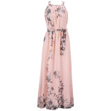 2017 Summer Style Women Long Dress O Neck Floral Print Chiffon Maxi Dress Elegant Casual Boho Party Dresses Vestidos With Belt