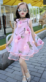 2017 Summer Style Girls Kids Fashion Flower Lace Sleeveless Dress Baby Children Clothes Infant Party Dresses