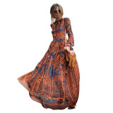 2017 Summer Spring Fashion Women Long Dress Long sleeve Print Maxi Dress Elegant Casual Party Dresses sexy Vestidos