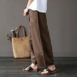 2017 Summer Spring Casual Plus Size Vintage Cotton Linen Pants Women Elastic High Waist Wide Leg Pants Harem Pants Pantalones