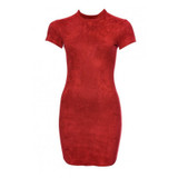 2017 Summer Short Sleeve Slim Party Mini Dress Casual Ladies Vestido Vintage Women Brown Tight Faux Suede Bodycon Dresses
