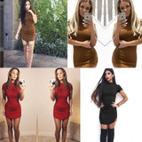 2017 Summer Short Sleeve Slim Party Mini Dress Casual Ladies Vestido Vintage Women Brown Tight Faux Suede Bodycon Dresses