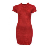 2017 Summer Short Sleeve Slim Party Mini Dress Casual Ladies Vestido Vintage Women Brown Tight Faux Suede Bodycon Dresses