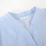 2017 Summer Shirts Women Blouse V-Neck Half-Sleeve Blue Striped Lady Fashion Loose Tops Casual Blusas 007