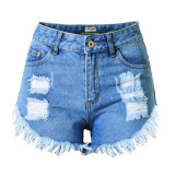 2017 Summer Sexy Women's Irregular High Waisted Shorts Slim Fit Denim Jeans Shorts Worn Loose Burr Hole Jeans Femme