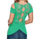 2017 Summer Sexy Women Blusas Vintage Lace Crochet Short Sleeve Hollow Backless Off Shoulder Tee Tops Solid Blouse Shirts