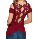 2017 Summer Sexy Women Blusas Vintage Lace Crochet Short Sleeve Hollow Backless Off Shoulder Tee Tops Solid Blouse Shirts