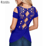 2017 Summer Sexy Women Blusas Vintage Lace Crochet Short Sleeve Hollow Backless Off Shoulder Tee Tops Solid Blouse Shirts