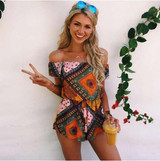 2017 summer sexy beach jumpsuit rompers casual slash neck overalls Stripe off shoulder ruffles short women playsuit bodysuit