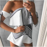 2017 summer sexy beach jumpsuit rompers casual slash neck overalls Stripe off shoulder ruffles short women playsuit bodysuit