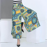 2017 summer runway casual harem flare high waist loose floral Wide leg pants women clothing print Vintage trousers plus size