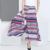 2017 summer runway casual harem flare high waist loose floral Wide leg pants women clothing print Vintage trousers plus size