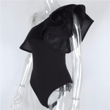2017 Summer Ruuffles Sexy Flounced Rompers Womens Jumpsuit Black White One-shoulder Party Bodysuit Vintage Bodycon femme P0907