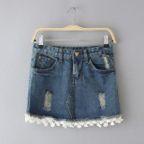 2017 Summer Pencil Skirt Washed Women Skirts Lace hole Denim Skirts All Match Mini Saiaplus Size Women's Skirt