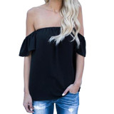 2017 Summer Off Shoulder Sexy Ruffle Tops Ladies Mesh Blouse Femme Short Sleeve Women Chiffon Office Shirts Female Blusas Tunic
