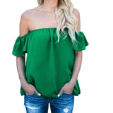 2017 Summer Off Shoulder Sexy Ruffle Tops Ladies Mesh Blouse Femme Short Sleeve Women Chiffon Office Shirts Female Blusas Tunic
