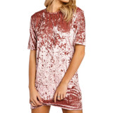 2017 Summer O-neck Short Sleeve Velour Dresses High Quality Women Velvet Dress Solid Loose Party Dress Vestido de festa GV484
