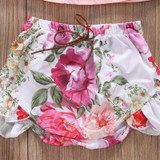 2017 Summer Newborn Baby Girl Clothes Pink Ruffles Tank Tops+Floral Shorts 2PCS Outfits Children Clothing Set 0-24M
