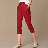 2017 summer new women's casual pants capris fashion cotton Linen crops pants elastic waist harem pants trousers size 4XL