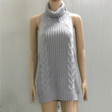 2017 Summer New Turtleneck Sleeveless Long Virgin Killer Sweater Japanes Knitted Sexy backless Women Sweaters And Pullovers WM03