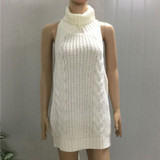 2017 Summer New Turtleneck Sleeveless Long Virgin Killer Sweater Japanes Knitted Sexy backless Women Sweaters And Pullovers WM03