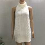 2017 Summer New Turtleneck Sleeveless Long Virgin Killer Sweater Japanes Knitted Sexy backless Women Sweaters And Pullovers WM03