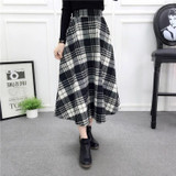 2017 Winter Autumn Plaid Skirt Women Fashion Elastic High Waist long wool Skirts plus size A-line Midi woolen maxi skirt faldas
