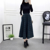 2017 Winter Autumn Plaid Skirt Women Fashion Elastic High Waist long wool Skirts plus size A-line Midi woolen maxi skirt faldas