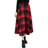 2017 Winter Autumn Plaid Skirt Women Fashion Elastic High Waist long wool Skirts plus size A-line Midi woolen maxi skirt faldas