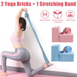 Stretching Strap/Belt 3.2m And Yoga Blocks Combo Blue
