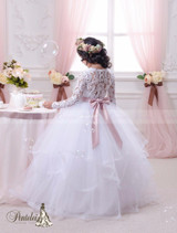2017 White Lace Long Sleeves Flower Girls Dress Ball Gown Princess Communion Dresses Girls Pageant Dress Kids Evening Gowns