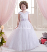 2017 White Lace Flower Girl Dresses for Wedding Lilac Belt Holy First Communion Dress Girls Pageant Dresses vestidos de comunion