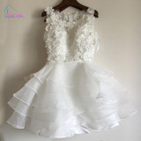 2017 White Floral Appliques Ball Gown Mini Cocktail Dresses Ruffle Short Prom Dress 2017 Formal Party Gowns Robe De Soiree GF109
