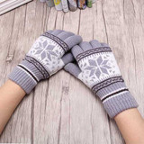 2017 Warm Winter Female Gloves Wool Knitted Wrist Gloves Women Men Snowflake Pattern Full Finger Unisex Gloves Mittens