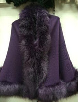 2016 New Autumn Winter Women High Quality Fake Fox Fur Collar Wool Cashmere Poncho Capes Knitted Cardigan Sweater Coat MY03