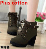 2016 New Autumn Winter Women Boots High Quality Solid Lace-up European Ladies shoes PU Leather Fashion Boots Free Shipping