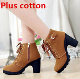 2016 New Autumn Winter Women Boots High Quality Solid Lace-up European Ladies shoes PU Leather Fashion Boots Free Shipping