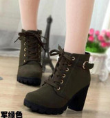 2016 New Autumn Winter Women Boots High Quality Solid Lace-up European Ladies shoes PU Leather Fashion Boots Free Shipping