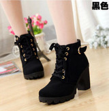 2016 New Autumn Winter Women Boots High Quality Solid Lace-up European Ladies shoes PU Leather Fashion Boots Free Shipping