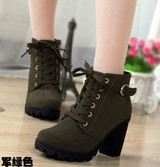 2016 New Autumn Winter Women Boots High Quality Solid Lace-up European Ladies shoes PU Leather Fashion Boots Free Shipping