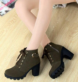 2016 New Autumn Winter Women Boots High Quality Solid Lace-up European Ladies shoes PU Leather Fashion Boots Free Shipping